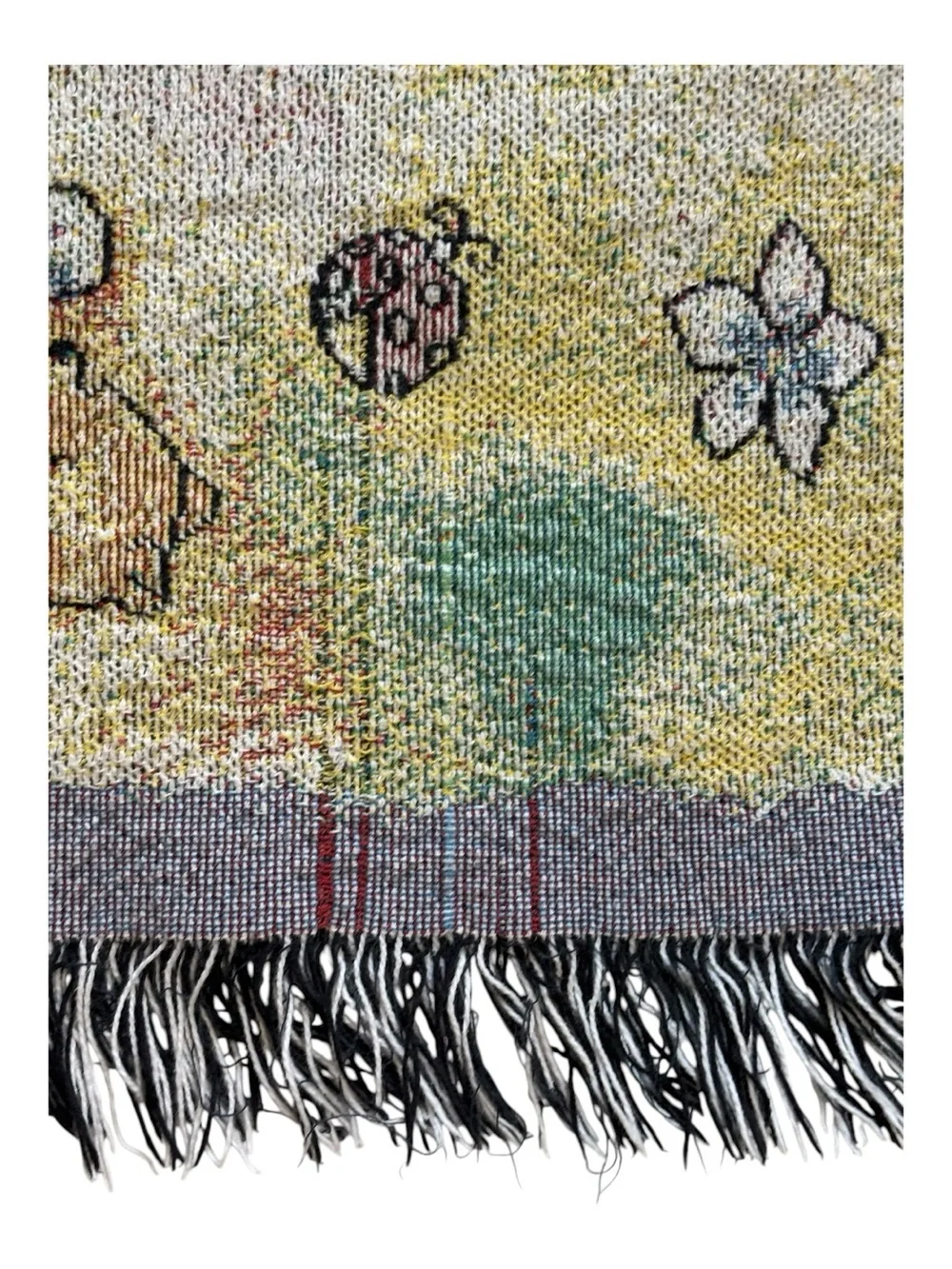 Vintage Disney Winnie Pooh Piglet Woven Tapestry Throw Blanket Fringe Edges